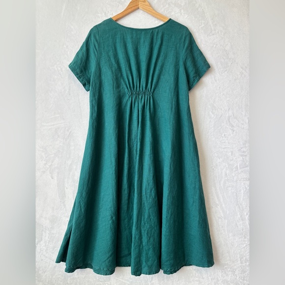 Yuvita womens green teal linen lagenlook casual flowy midi dress size small - Picture 9 of 10